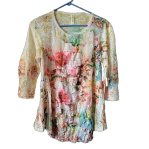 Cubism Top Ruffled Pastel Floral Small textured crochet coquette cottage BOHO